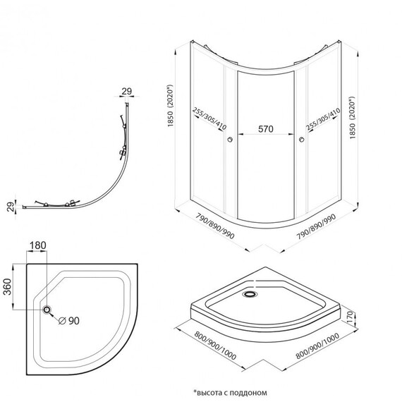 Душевое ограждение Triton Альфа 90x90 см Щ0000073922, золото/прозрачное фото 9