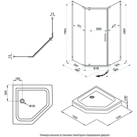 Душевое ограждение Triton Дека 100x100 см Щ0000073928, золото/прозрачное фото 12