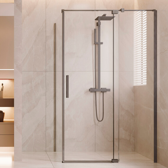 Душевое ограждение Vincea Extenza 100-110x90 см VSR-4EX101190CLGM (стекло 8 мм) вороненая сталь/прозрачное фото 