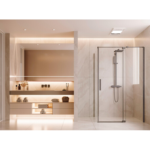 Душевое ограждение Vincea Extenza 90-100x90 см VSR-4EX901090CLGM (стекло 8 мм) вороненая сталь/прозрачное фото 2