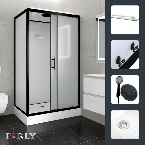 Душевая кабина Parly Bett 120х80 см BETT B120, чёрный/матовое (безсиликоновая сборка) фото 3