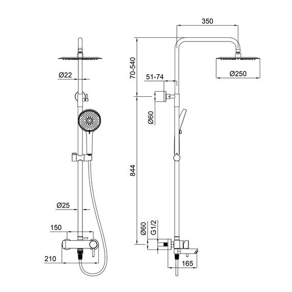 Душевая стойка Wonzon & Woghand Solo WW-739032-BGM, тёмный графит фото 8