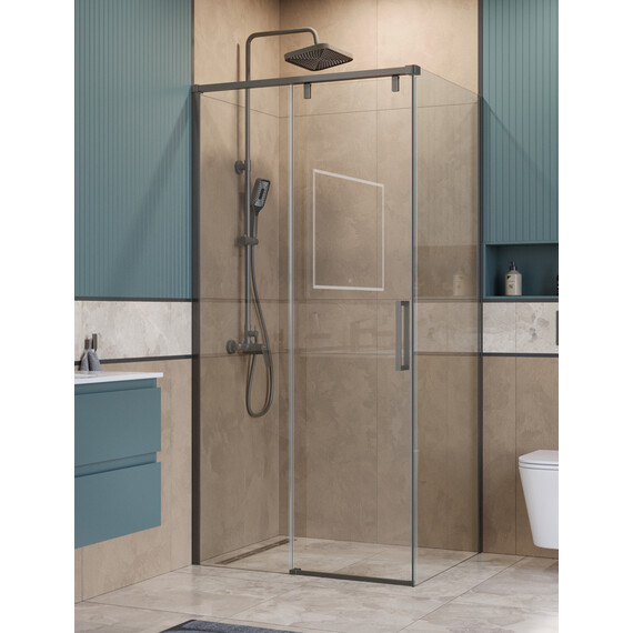 Душевое ограждение BelBagno 100x90 см SOFT_CLOSE-1-AH-1-100/90-C-GM, оружейная сталь/прозрачное фото 
