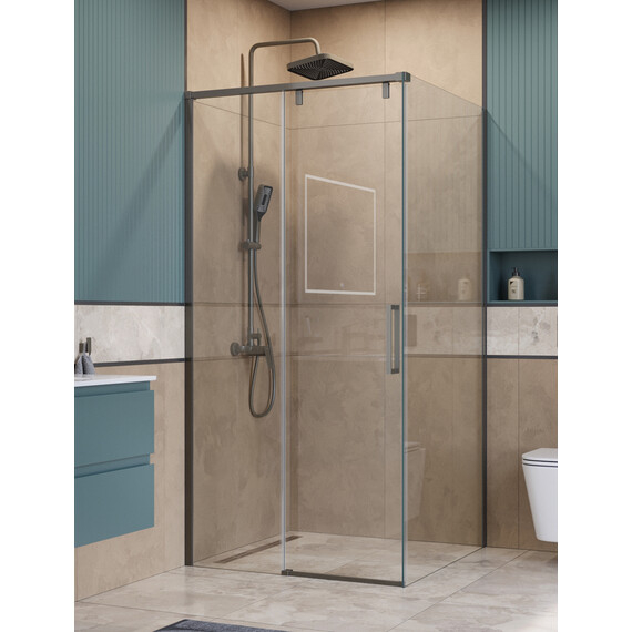 Душевое ограждение BelBagno 100x100 см SOFT_CLOSE-1-A-1-100-C-GM, оружейная сталь/прозрачное фото 