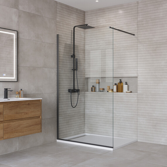 Душевая перегородка BelBagno 110 см KRAFT-L-1-110-C-NERO, чёрный/прозрачное фото 