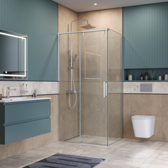 Душевое ограждение BelBagno 100x90 см SOFT_CLOSE-1-AH-1-100/90-C-Cr, хром/прозрачное фото 2