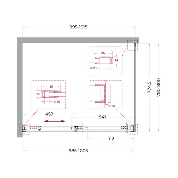 Душевое ограждение BelBagno 100x80 см SOFT_CLOSE-1-AH-1-100/80-C-GM, оружейная сталь/прозрачное фото 11