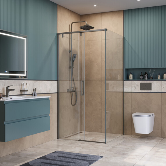 Душевое ограждение BelBagno 100x100 см SOFT_CLOSE-1-A-1-100-C-GM, оружейная сталь/прозрачное фото 3