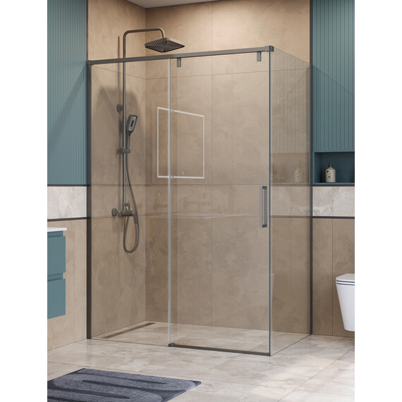 Душевое ограждение BelBagno 140x80 см SOFT_CLOSE-1-AH-1-140/80-C-GM, оружейная сталь/прозрачное фото 