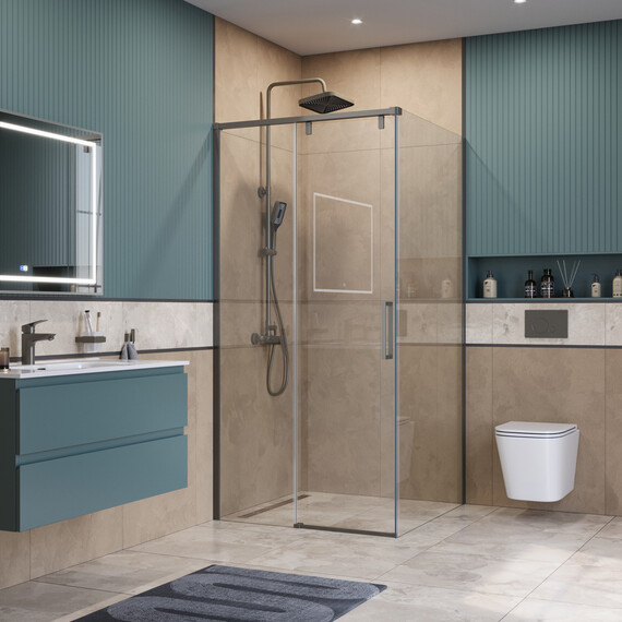 Душевое ограждение BelBagno 100x100 см SOFT_CLOSE-1-A-1-100-C-GM, оружейная сталь/прозрачное фото 2