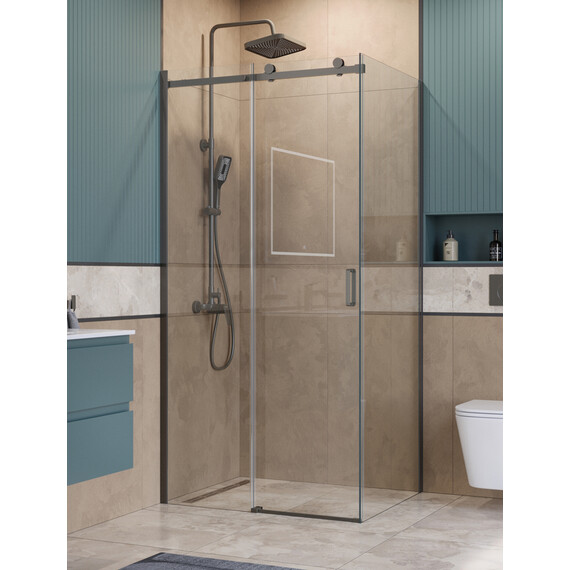 Душевое ограждение BelBagno 110x100 см SOFT_CLOSE-2-AH-1-110/100-C-GM, оружейная сталь/прозрачное фото 