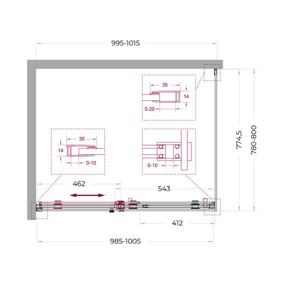 Душевое ограждение BelBagno 100x80 см SOFT_CLOSE-2-AH-1-100/80-C-GM, оружейная сталь/прозрачное фото 12
