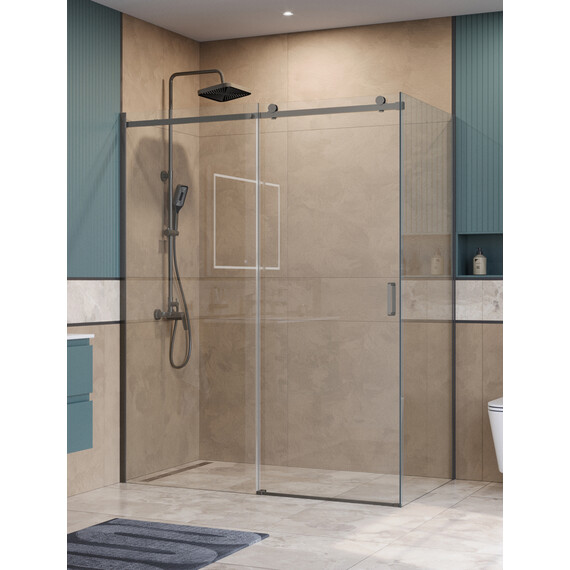 Душевое ограждение BelBagno 160x100 см SOFT_CLOSE-2-AH-1-160/100-C-GM, оружейная сталь/прозрачное фото 