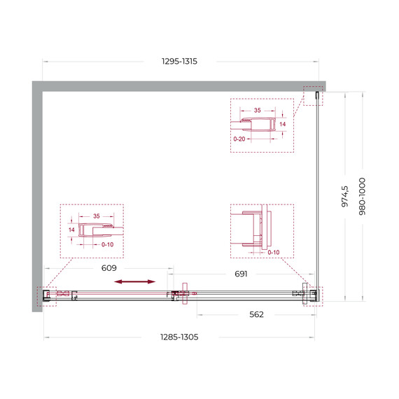 Душевое ограждение BelBagno 130x100 см SOFT_CLOSE-1-AH-1-130/100-C-GM, оружейная сталь/прозрачное фото 11