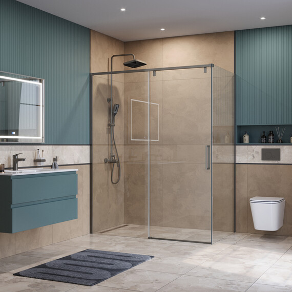 Душевое ограждение BelBagno 160x100 см SOFT_CLOSE-1-AH-1-160/100-C-GM, оружейная сталь/прозрачное фото 2