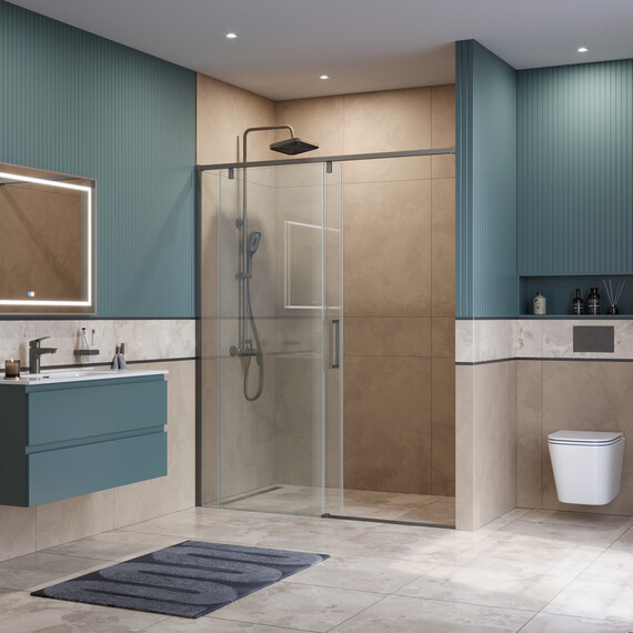 Душевая дверь BelBagno 150 см SOFT_CLOSE-1-BF-1-150-C-GM, оружейная сталь/прозрачное фото 3