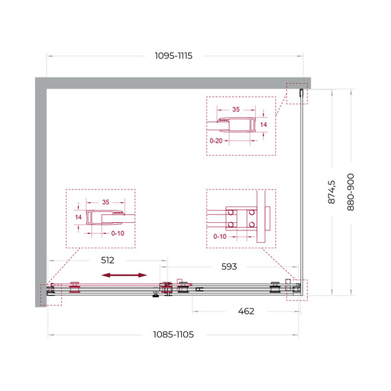 Душевое ограждение BelBagno 110x90 см SOFT_CLOSE-2-AH-1-110/90-C-GM, оружейная сталь/прозрачное фото 12