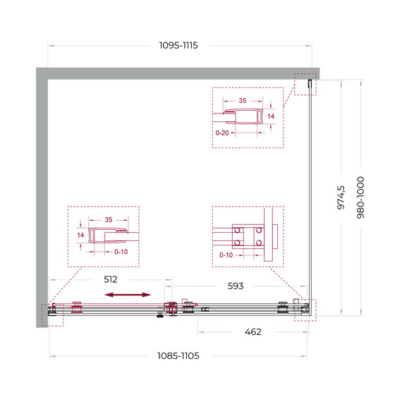 Душевое ограждение BelBagno 110x100 см SOFT_CLOSE-2-AH-1-110/100-C-GM, оружейная сталь/прозрачное фото 12
