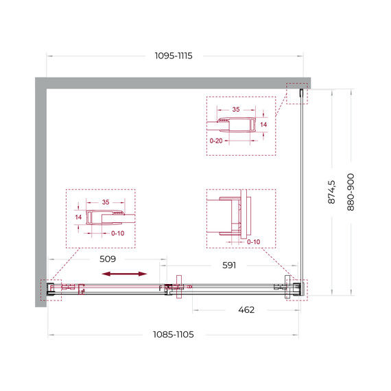 Душевое ограждение BelBagno 110x90 см SOFT_CLOSE-1-AH-1-110/90-C-GM, оружейная сталь/прозрачное фото 11