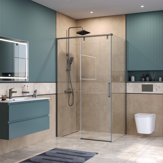 Душевое ограждение BelBagno 110x80 см SOFT_CLOSE-1-AH-1-110/80-C-GM, оружейная сталь/прозрачное фото 2