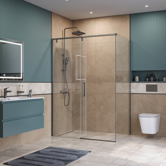 Душевое ограждение BelBagno 130x80 см SOFT_CLOSE-1-AH-1-130/80-C-GM, оружейная сталь/прозрачное фото 3