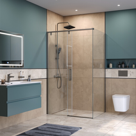 Душевое ограждение BelBagno 110x80 см SOFT_CLOSE-1-AH-1-110/80-C-GM, оружейная сталь/прозрачное фото 3