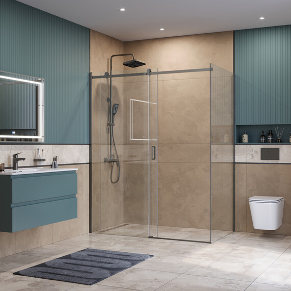 Душевое ограждение BelBagno 160x90 см SOFT_CLOSE-2-AH-1-160/90-C-GM, оружейная сталь/прозрачное фото 3