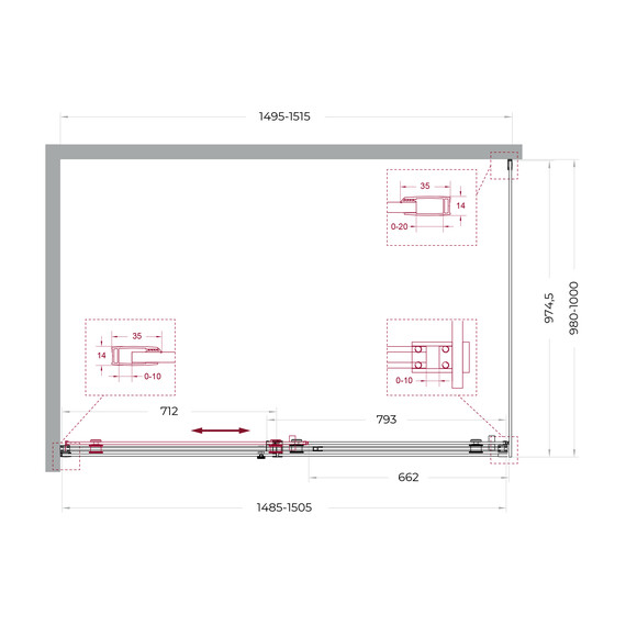 Душевое ограждение BelBagno 150x100 см SOFT_CLOSE-2-AH-1-150/100-C-GM, оружейная сталь/прозрачное фото 12