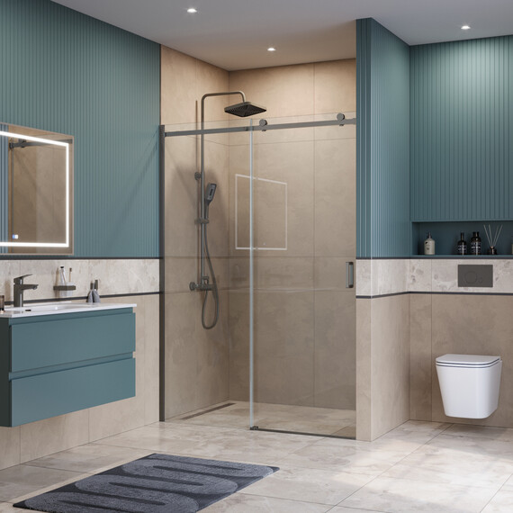 Душевая дверь BelBagno 150 см SOFT_CLOSE-2-BF-1-150-C-GM, оружейная сталь/прозрачное фото 2