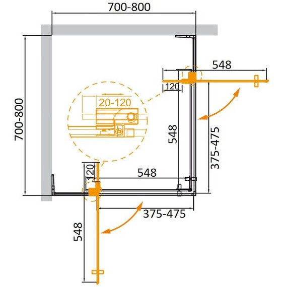 Душевое ограждение Cezares (70-80)x(70-80) см SLIDER-A-2-70/80-GRIGIO-GM (стекло 8 мм) оружейная сталь/тонированное фото 5