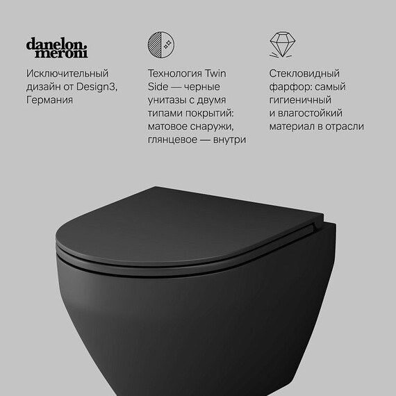 Унитаз подвесной безободковый Am.Pm Spirit 2.0 C701700MBSC с тонкой крышкой микролифт, чёрный матовый фото 8