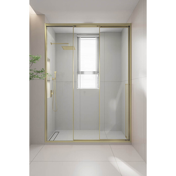 Душевая дверь Veconi Premium Prato 300 140 см PR3/L-140-01-G-C4, золото брашированный/прозрачное фото 4