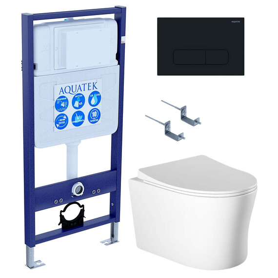 Инсталляция с подвесным унитазом комплект SET AQUATEK Ника-017 4в1 (рама AQUATEK Standard INS-0000012 + крепеж KKI-0000002 + клавиша KDI-0000017 + унитаз НИКА AQ2009-00 с тонким сиденьем soft-close) фото 