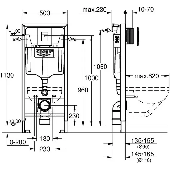 Инсталляция с подвесным унитазом комплект: Grohe Rapid SL 38772001 с подвесным безободковым унитазом Azario Velo AZ-1273WHD сиденье микролифт, крепление, с кнопкой смыва хром (Система смыва торнадо) фото 21