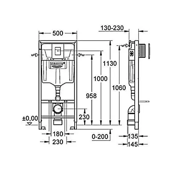 Инсталляция с подвесным унитазом комплект: Grohe Rapid SL 38772001 с подвесным безободковым унитазом Azario Songo AZ-5180T-WHT сиденье микролифт, крепление, с кнопкой смыва хром (Система смыва торнадо) фото 23