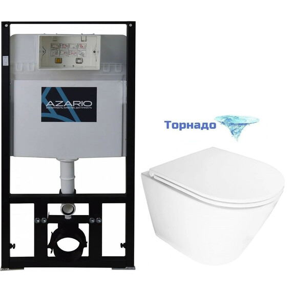 Инсталляция с подвесным унитазом комплект: Azario AZ-8010-1000 с подвесным безободковым унитазом Bliss AZ-5179T-WHT сиденье микролифт, крепление (Система смыва торнадо) фото 