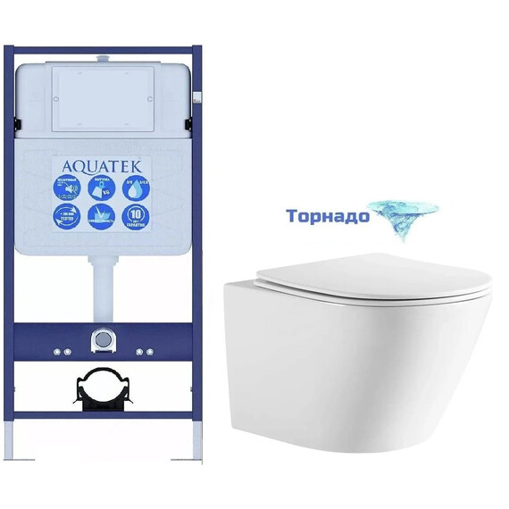 Инсталляция с подвесным унитазом комплект: Aquatek Standart 50 INS-0000012 с подвесным безободковым унитазом Aquatek Либерти AQ1999T-00 сиденье микролифт (Система смыва торнадо) фото 