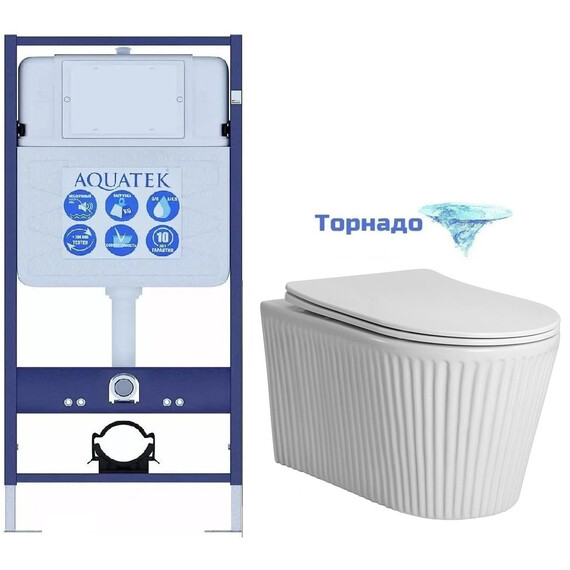 Инсталляция с подвесным унитазом комплект: Aquatek Standart 50 INS-0000012 с подвесным безободковым унитазом Azario Still AZ-1909T сиденье микролифт (Система смыва торнадо) фото 