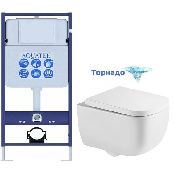 Инсталляция с подвесным унитазом комплект: Aquatek Standart 50 INS-0000012 с подвесным унитазом Azario Campo AZ-1883WH сиденье микролифт (Система смыва торнадо) фото 