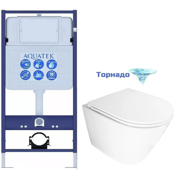 Инсталляция с подвесным унитазом комплект: Aquatek Standart 50 INS-0000012 с подвесным безободковым унитазом Azario Bliss AZ-5179T-WHT сиденье микролифт (Система смыва торнадо) фото 
