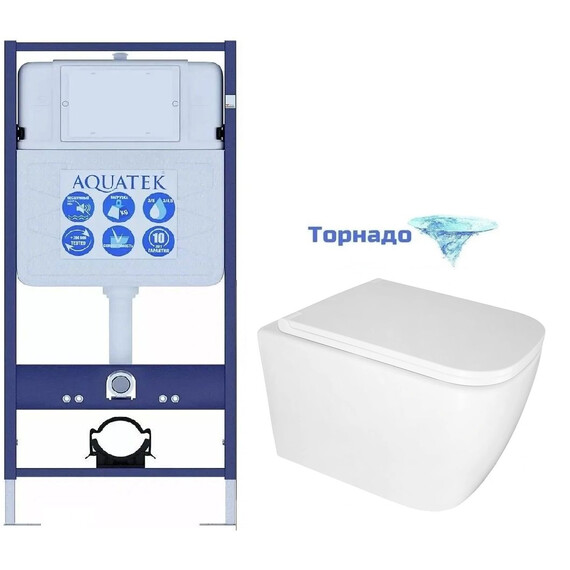 Инсталляция с подвесным унитазом комплект: Aquatek Standart 50 INS-0000012 с подвесным безободковым унитазом Azario Legenda AZ-2305-AS сиденье микролифт (Система смыва торнадо) фото 