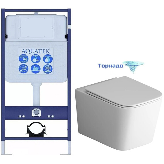 Инсталляция с подвесным унитазом комплект: Aquatek Standart 50 INS-0000012 с подвесным безободковым унитазом Grossman GR-4404MSQ сиденье микролифт (Система смыва торнадо) фото 