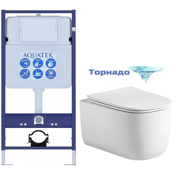 Инсталляция с подвесным унитазом комплект: Aquatek Standart 50 INS-0000012 с подвесным унитазом Grossman Thin Rim GR-5605SQ сиденье микролифт (Система смыва торнадо) фото 