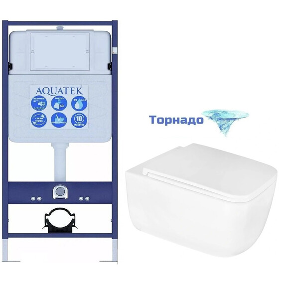 Инсталляция с подвесным унитазом комплект: Aquatek Standart 50 INS-0000012 с подвесным безободковым унитазом Azario Flavia AZ-0076-UQ1 сиденье микролифт (Система смыва торнадо) фото 