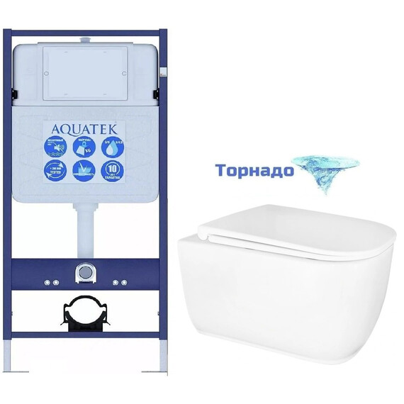 Инсталляция с подвесным унитазом комплект: Aquatek Standart 50 INS-0000012 с подвесным безободковым унитазом Azario Riano AZ-2808E сиденье микролифт (Система смыва торнадо) фото 