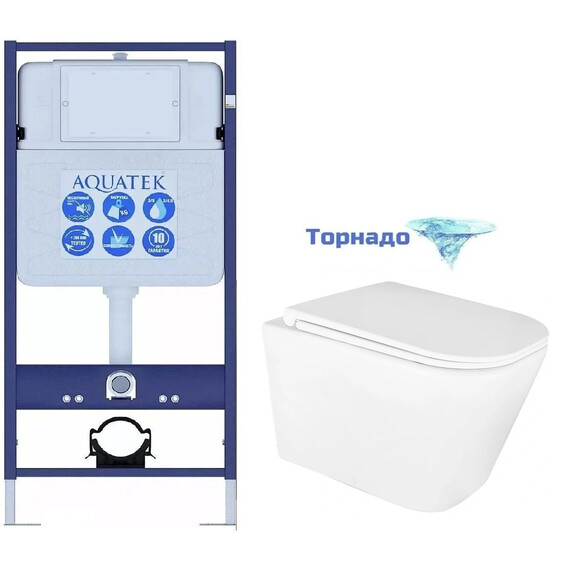 Инсталляция с подвесным унитазом комплект: Aquatek Standart 50 INS-0000012 с подвесным безободковым унитазом Azario Esconda AZ-2805E сиденье микролифт (Система смыва торнадо) фото 