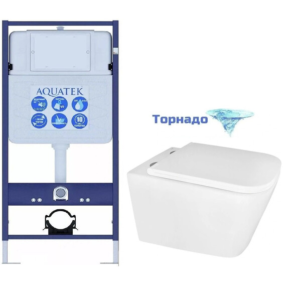 Инсталляция с подвесным унитазом комплект: Aquatek Standart 50 INS-0000012 с подвесным безободковым унитазом Azario Cascad AZ-2303-A сиденье микролифт (Система смыва торнадо) фото 