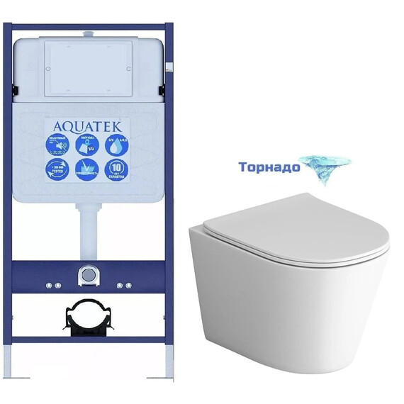 Инсталляция с подвесным унитазом комплект: Aquatek Standart 50 INS-0000012 с подвесным безободковым унитазом Grossman GR-4477MSQ сиденье микролифт (Система смыва торнадо) фото 