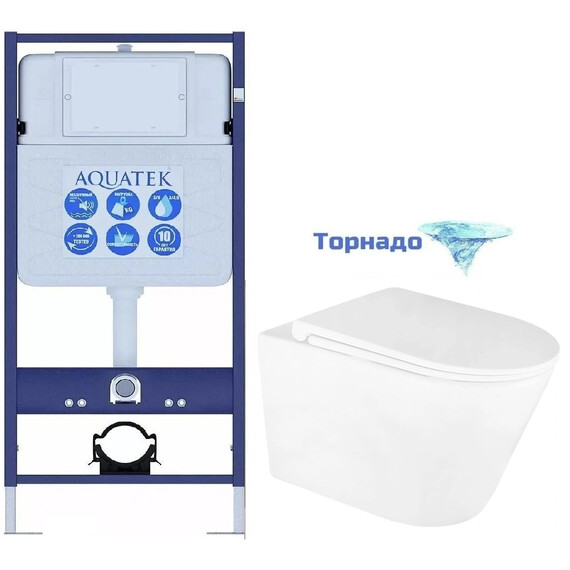 Инсталляция с подвесным унитазом комплект: Aquatek Standart 50 INS-0000012 с подвесным безободковым унитазом Azario Lander AZ-2802E сиденье микролифт (Система смыва торнадо) фото 
