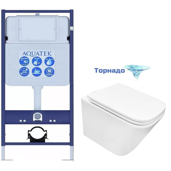 Инсталляция с подвесным унитазом комплект: Aquatek Standart 50 INS-0000012 с подвесным безободковым унитазом Azario Armonia AZ-2403 сиденье микролифт (Система смыва торнадо) фото 
